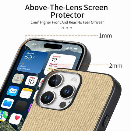 For iPhone 16 Pro Max Case Cloth Texture Leather+PC+TPU Anti-Drop Phone Cover