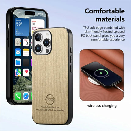 For iPhone 16 Pro Max Case Cloth Texture Leather+PC+TPU Anti-Drop Phone Cover