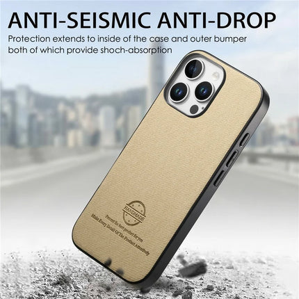 For iPhone 16 Pro Max Case Cloth Texture Leather+PC+TPU Anti-Drop Phone Cover