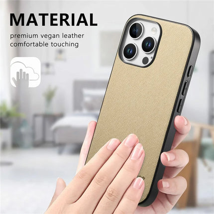 For iPhone 16 Pro Max Case Cloth Texture Leather+PC+TPU Anti-Drop Phone Cover