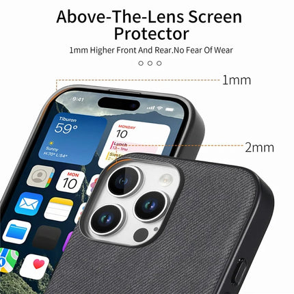 For iPhone 16 Pro Max Case Cloth Texture Leather+PC+TPU Anti-Drop Phone Cover