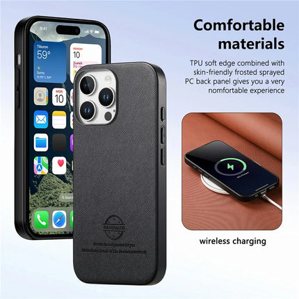 For iPhone 16 Pro Max Case Cloth Texture Leather+PC+TPU Anti-Drop Phone Cover
