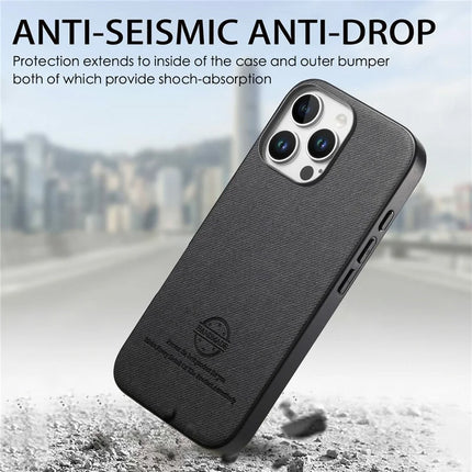 For iPhone 16 Pro Max Case Cloth Texture Leather+PC+TPU Anti-Drop Phone Cover