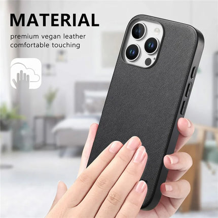 For iPhone 16 Pro Max Case Cloth Texture Leather+PC+TPU Anti-Drop Phone Cover