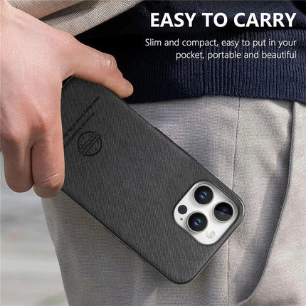 For iPhone 16 Pro Max Case Cloth Texture Leather+PC+TPU Anti-Drop Phone Cover