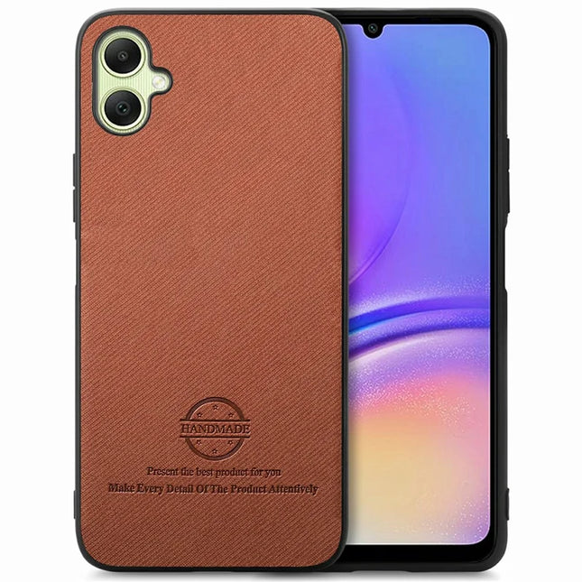 For Samsung Galaxy A06 Case Cloth Texture Leather+PC+TPU Anti-Drop Phone Cover - Brown