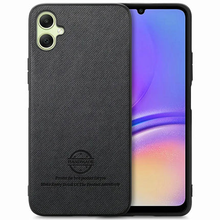 For Samsung Galaxy A06 Case Cloth Texture Leather+PC+TPU Anti-Drop Phone Cover - Black