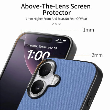 For iPhone 16 Plus Case Cloth Texture Leather+PC+TPU Anti-Drop Phone Cover