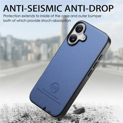 For iPhone 16 Plus Case Cloth Texture Leather+PC+TPU Anti-Drop Phone Cover