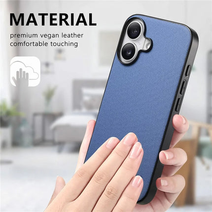 For iPhone 16 Plus Case Cloth Texture Leather+PC+TPU Anti-Drop Phone Cover
