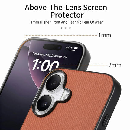 For iPhone 16 Plus Case Cloth Texture Leather+PC+TPU Anti-Drop Phone Cover