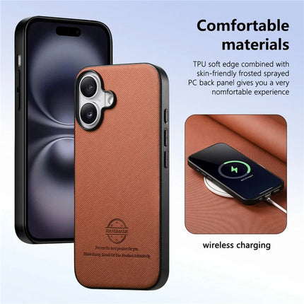 For iPhone 16 Plus Case Cloth Texture Leather+PC+TPU Anti-Drop Phone Cover