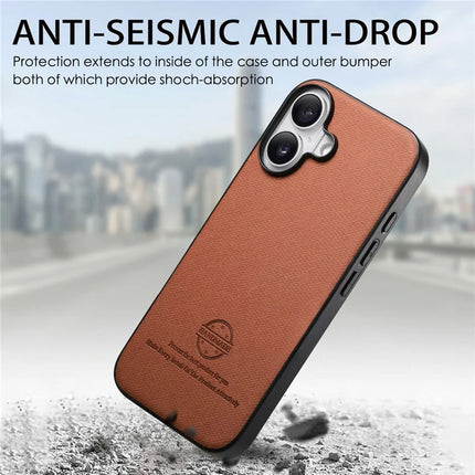 For iPhone 16 Plus Case Cloth Texture Leather+PC+TPU Anti-Drop Phone Cover
