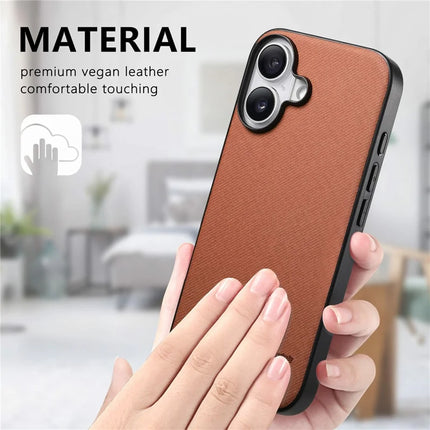 For iPhone 16 Plus Case Cloth Texture Leather+PC+TPU Anti-Drop Phone Cover