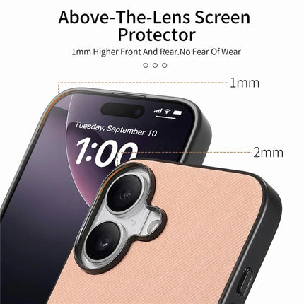 For iPhone 16 Plus Case Cloth Texture Leather+PC+TPU Anti-Drop Phone Cover