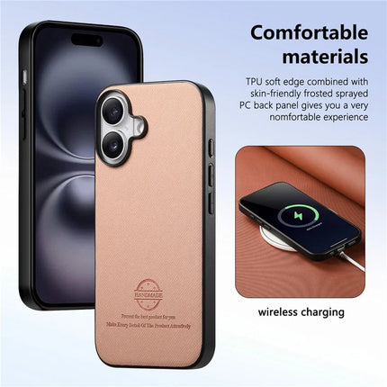 For iPhone 16 Plus Case Cloth Texture Leather+PC+TPU Anti-Drop Phone Cover