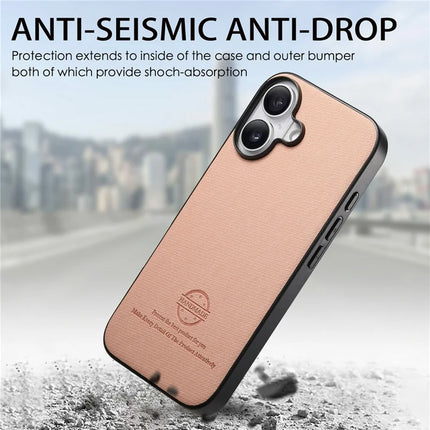 For iPhone 16 Plus Case Cloth Texture Leather+PC+TPU Anti-Drop Phone Cover