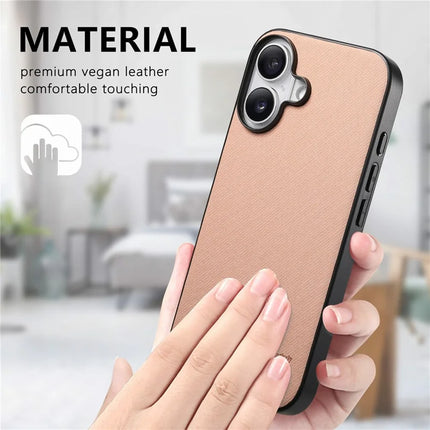 For iPhone 16 Plus Case Cloth Texture Leather+PC+TPU Anti-Drop Phone Cover