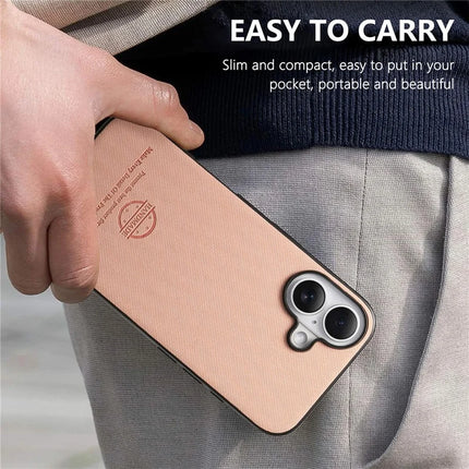 For iPhone 16 Plus Case Cloth Texture Leather+PC+TPU Anti-Drop Phone Cover