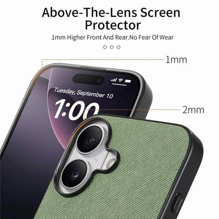 For iPhone 16 Plus Case Cloth Texture Leather+PC+TPU Anti-Drop Phone Cover