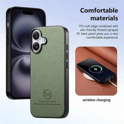 For iPhone 16 Plus Case Cloth Texture Leather+PC+TPU Anti-Drop Phone Cover