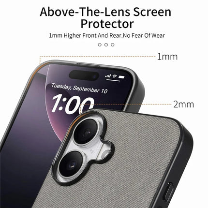 For iPhone 16 Plus Case Cloth Texture Leather+PC+TPU Anti-Drop Phone Cover