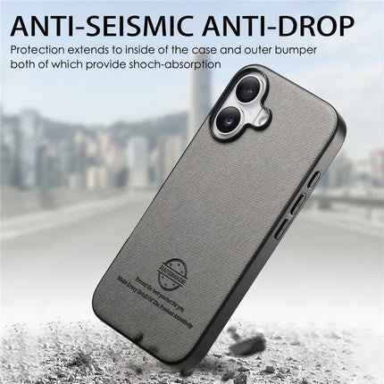 For iPhone 16 Plus Case Cloth Texture Leather+PC+TPU Anti-Drop Phone Cover