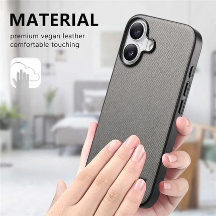 For iPhone 16 Plus Case Cloth Texture Leather+PC+TPU Anti-Drop Phone Cover