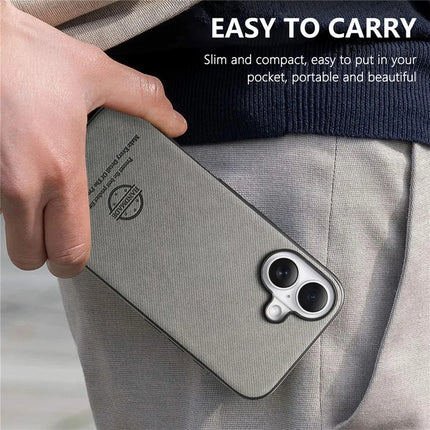 For iPhone 16 Plus Case Cloth Texture Leather+PC+TPU Anti-Drop Phone Cover