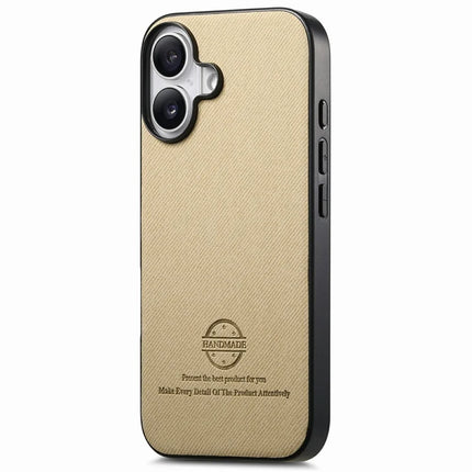 For iPhone 16 Plus Case Cloth Texture Leather+PC+TPU Anti-Drop Phone Cover