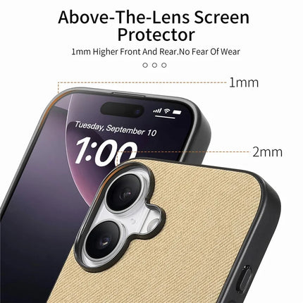 For iPhone 16 Plus Case Cloth Texture Leather+PC+TPU Anti-Drop Phone Cover
