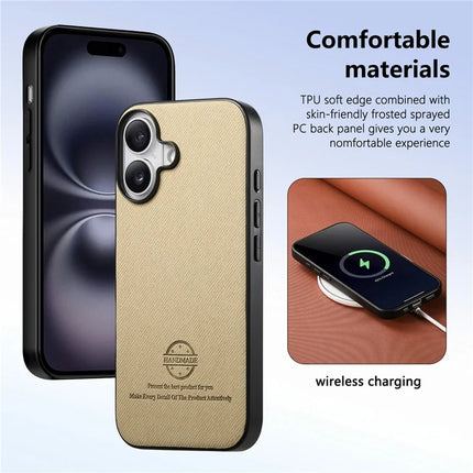 For iPhone 16 Plus Case Cloth Texture Leather+PC+TPU Anti-Drop Phone Cover