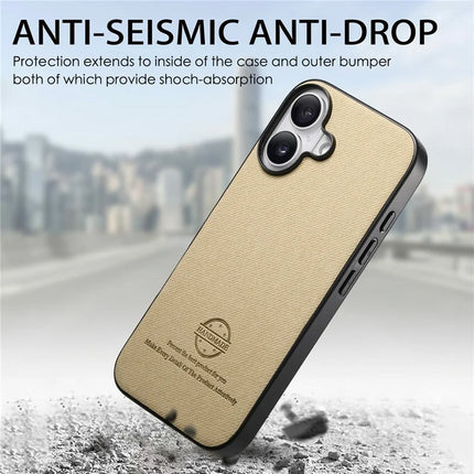 For iPhone 16 Plus Case Cloth Texture Leather+PC+TPU Anti-Drop Phone Cover
