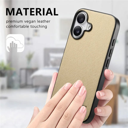 For iPhone 16 Plus Case Cloth Texture Leather+PC+TPU Anti-Drop Phone Cover