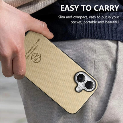 For iPhone 16 Plus Case Cloth Texture Leather+PC+TPU Anti-Drop Phone Cover
