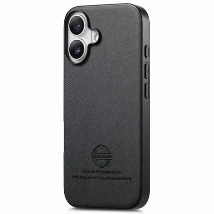 For iPhone 16 Plus Case Cloth Texture Leather+PC+TPU Anti-Drop Phone Cover