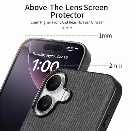 For iPhone 16 Plus Case Cloth Texture Leather+PC+TPU Anti-Drop Phone Cover