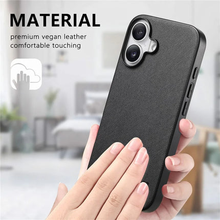 For iPhone 16 Plus Case Cloth Texture Leather+PC+TPU Anti-Drop Phone Cover