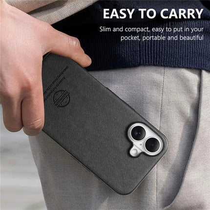 For iPhone 16 Plus Case Cloth Texture Leather+PC+TPU Anti-Drop Phone Cover