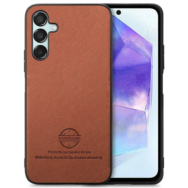 For Samsung Galaxy A16 4G / 5G Case Cloth Texture Leather+PC+TPU Anti-Drop Phone Cover - Brown