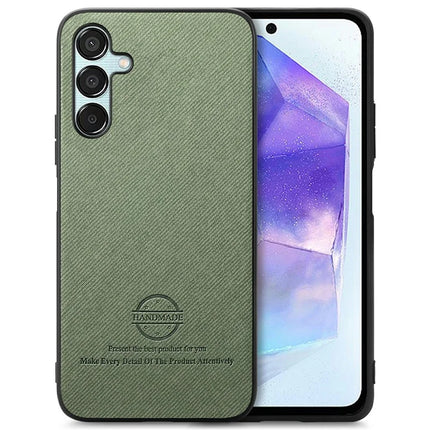 For Samsung Galaxy A16 4G / 5G Case Cloth Texture Leather+PC+TPU Anti-Drop Phone Cover - Green