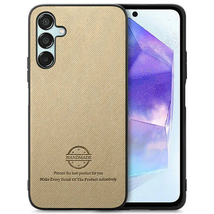 For Samsung Galaxy A16 4G / 5G Case Cloth Texture Leather+PC+TPU Anti-Drop Phone Cover - Khaki