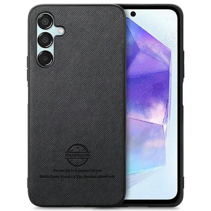 For Samsung Galaxy A16 4G / 5G Case Cloth Texture Leather+PC+TPU Anti-Drop Phone Cover - Black