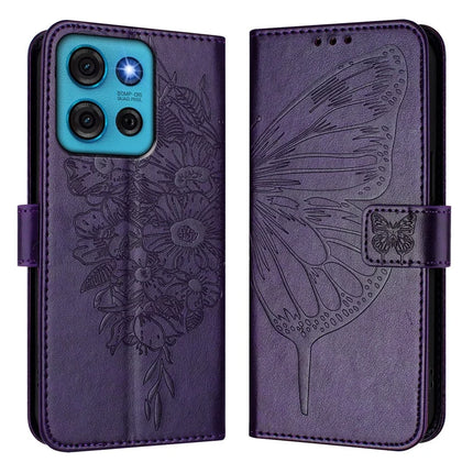 For Motorola Moto G75 5G Case YB Imprinting Series-4 Butterfly Flower Flip Wallet Leather Phone Cover