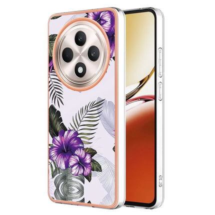 For Oppo Reno12 F 5G / Oppo Reno12 F 4G Case with IMD Marble Flower Pattern TPU Mobile Back Cover  - Purple Flower
