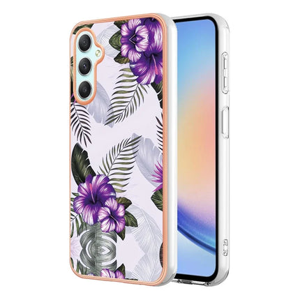 For Samsung Galaxy A16 4G / Galaxy A16 5G Case with IMD Marble Flower Pattern TPU Mobile Back Cover  - Purple Flower