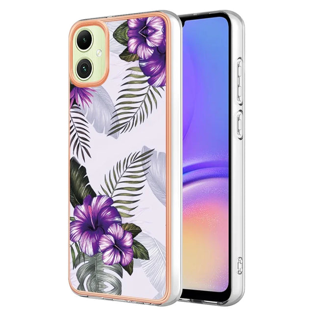 For Samsung Galaxy A06 Case with IMD Marble Flower Pattern TPU Mobile Back Cover  - Purple Flower