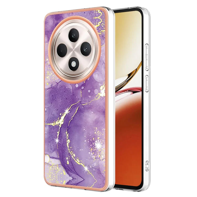 For Oppo Reno12 F 5G / Oppo Reno12 F 4G TPU Case with IMD Marble Pattern Electroplated Back Cover - Purple 002