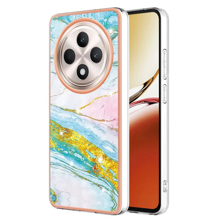 For Oppo Reno12 F 5G / Oppo Reno12 F 4G TPU Case with IMD Marble Pattern Electroplated Back Cover - Green 004