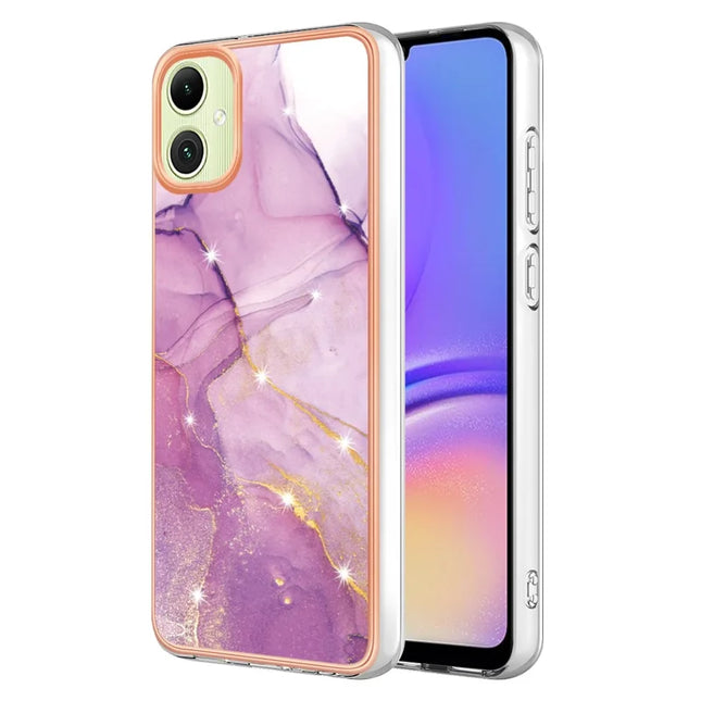 For Samsung Galaxy A06 TPU Case with IMD Marble Pattern Electroplated Back Cover - Purple 001
